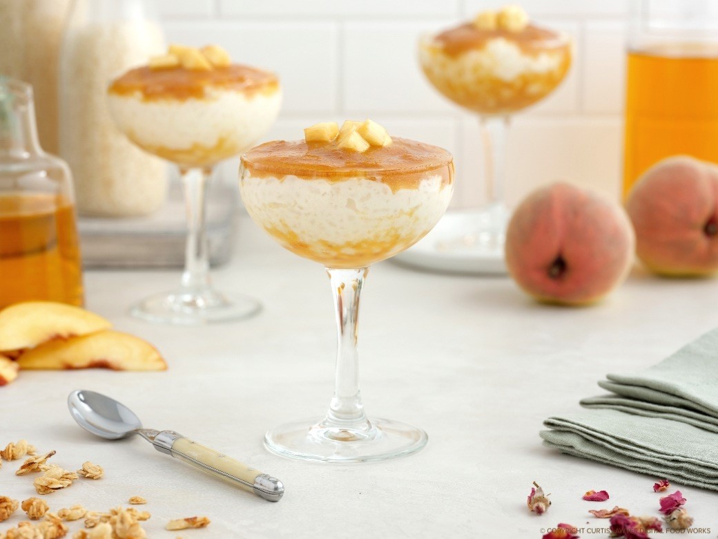peaches and rice cream great for breakfast, brunch, or dessert featuring monin® products