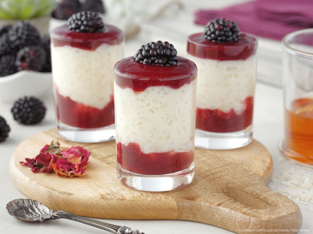 rice cream with blackberry sauce great for breakfast, brunch, or dessert featuring monin® products
