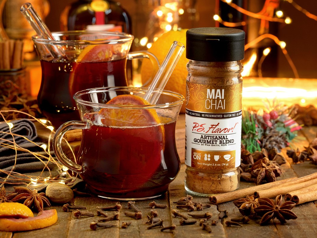 modern mulled mai chai wine with ground spices and cointreau featuring p.s. flavor! spice blends