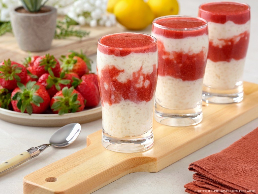 rice cream with strawberry sauce great for breakfast, brunch, or dessert featuring monin® products